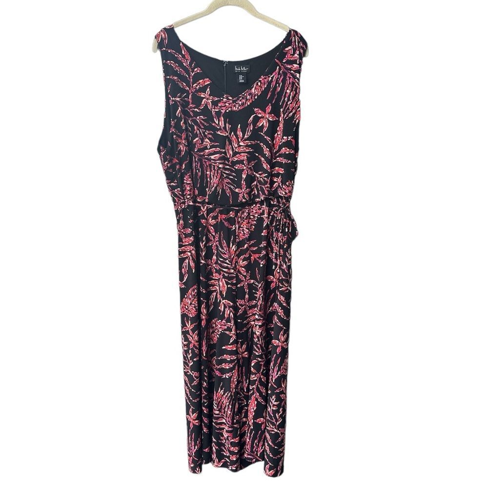 Nicole Miller Jumpsuit Black Pink Palm Leaves Size XL